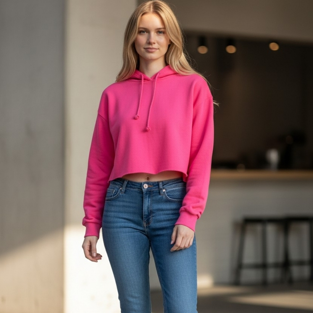 Neon Pink Cropped Hoodie NWT